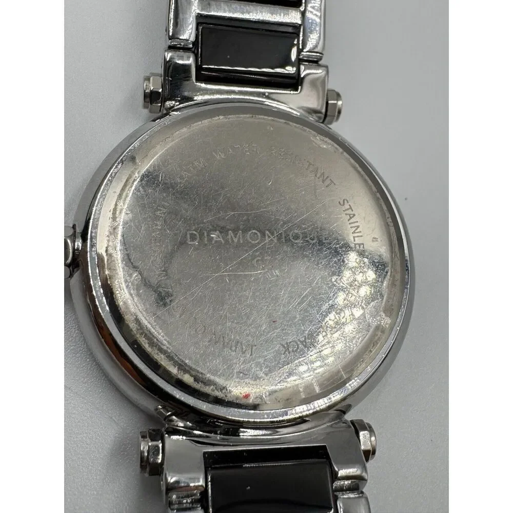 Diamonique Baguette CZ Bezel Black Stainless‎ Steel Statement Watch NEW BATTERY